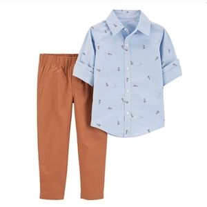 NWT Carter's 2 Pc Blue Striped Shirt with Sailboat Print With Wheat Pants ~18M